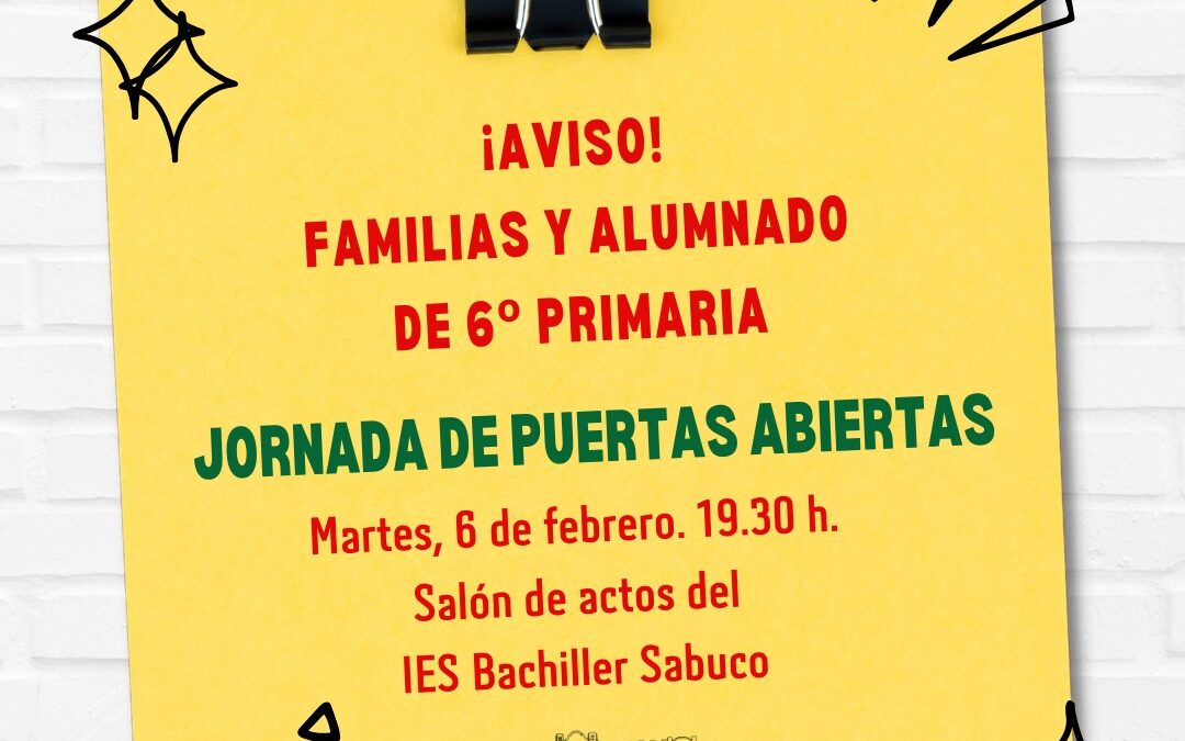 Jornadas Puertas Abiertas para alumnado    de          6º Educación Primaria
