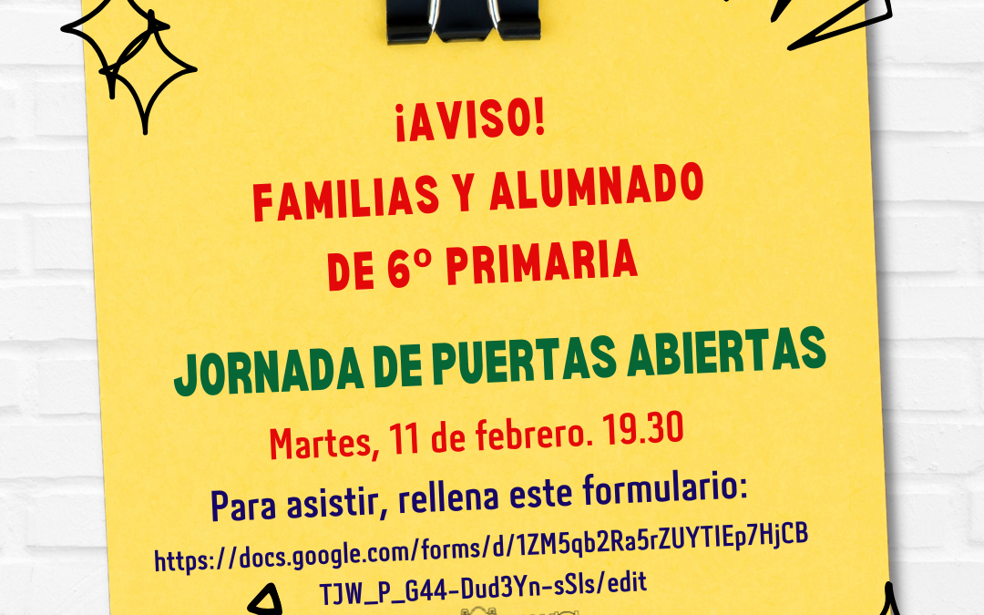 ACTUALIZACIÓN: Jornada de Puertas Abiertas para el alumnado de 6º de Primaria
