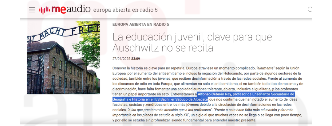 RNE Audio. Intervención del profesor del centro, Alfonso Cebrián Rey, en RNE 5
