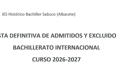 Bachillerato Internacional. Lista definitiva de admitidos y excluidos