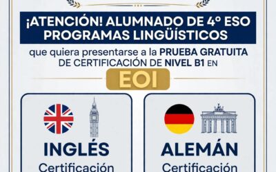 Prueba gratuita B1 inglés o alemán para alumnos de 4º ESO en programas lingüísticos